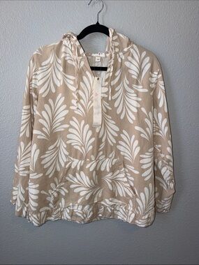 Ash Beige and White Printed Pullover Hoodie
